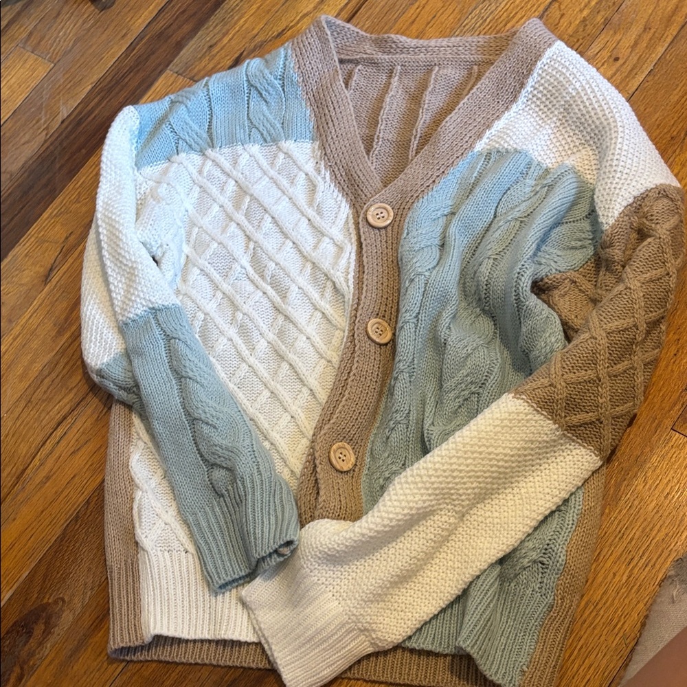 Colorblock Cable Knit Cardigan